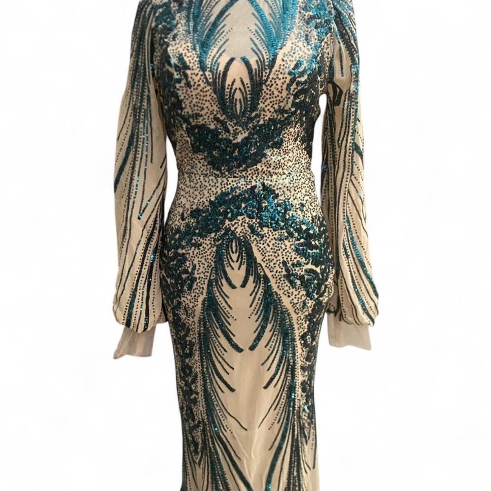 Elegant Teal and Cream Women's Dress